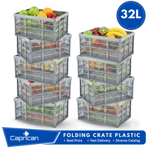 32l grey folding crate - 32l, plastic
